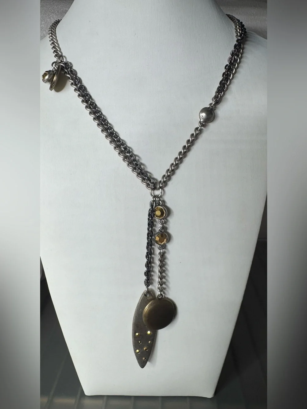 Women’s Silver-Tone Pendant Lariat Necklace with Gold Accents locket boho